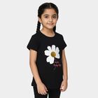Girls Black Cotton Round Neck Casual T-Shirt, Black, small