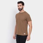 Men's Round Neck Half Sleeves T-Shirt, भूरा, small