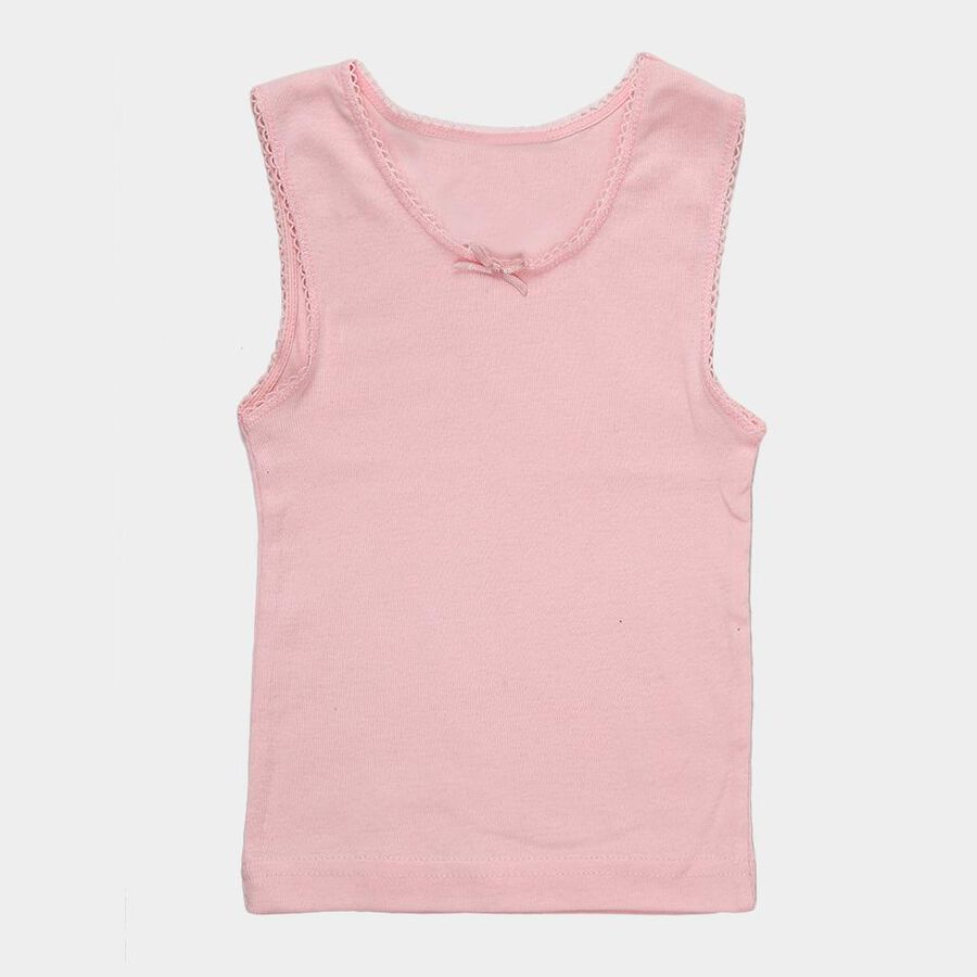 Girls' Peach Cotton Round Neck Casual Vest, पीच, large
