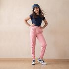 Girls Pink Regular Fit Typography Print Jogger Pyjama, Pink, small