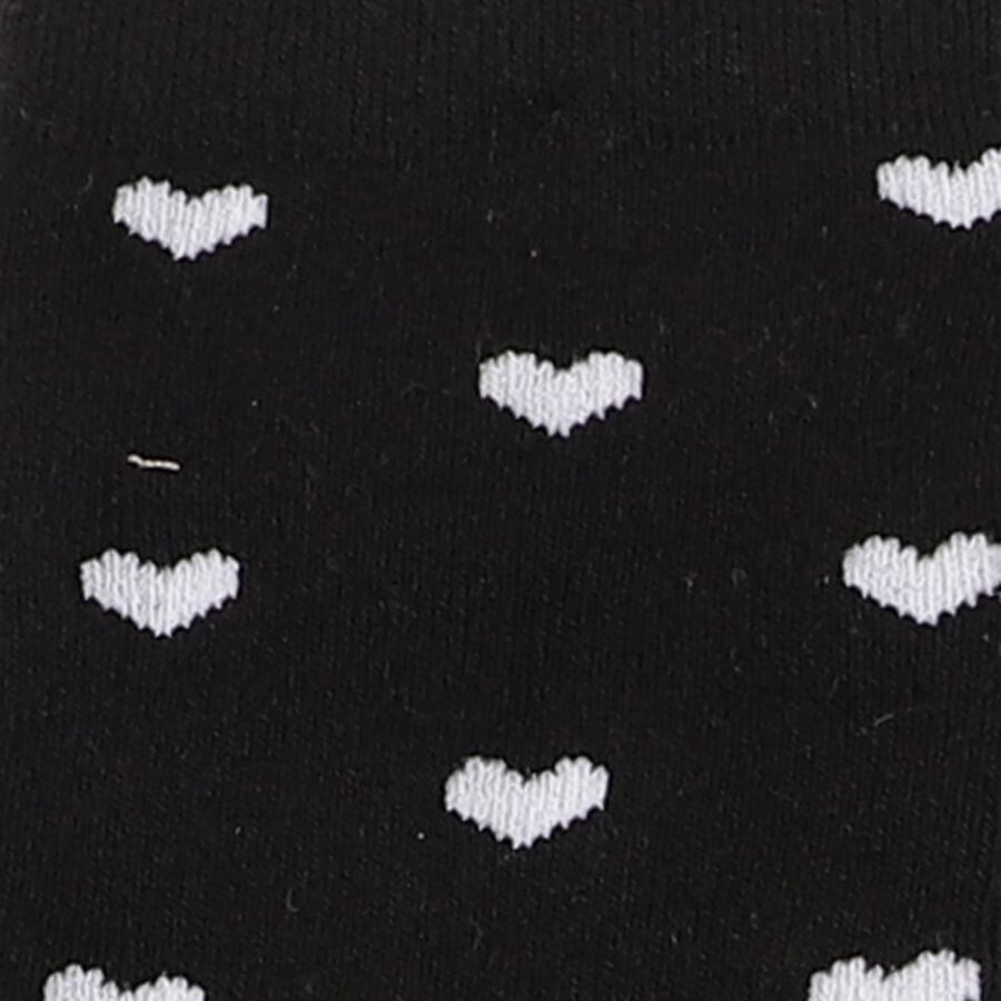 Women's Jet Black Regular Fit Heart Pattern Full-Length Socks, काला, large