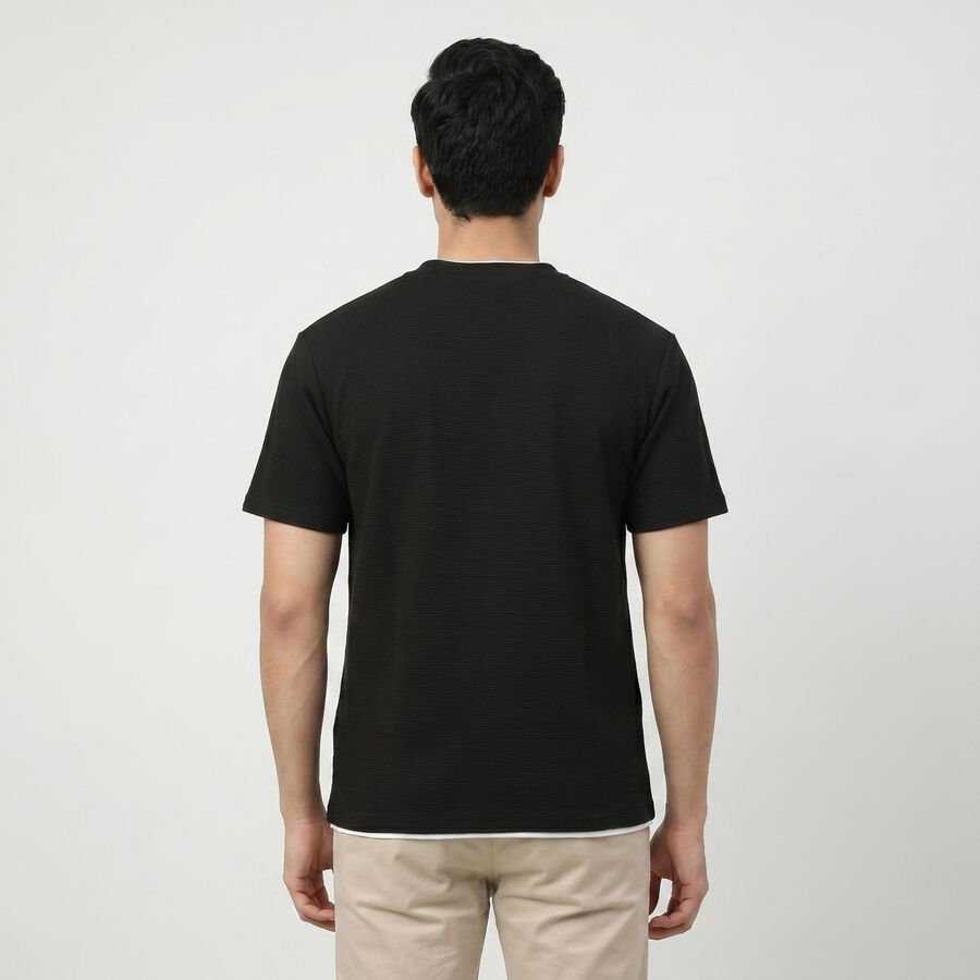 Men's Black Round Neck Regular T-Shirt, काला, large