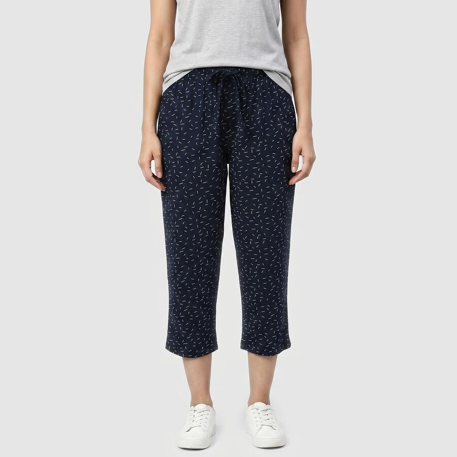 Women's Navy Blue Straight Fit Printed Capri, नेवी ब्लू, large