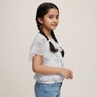 Girls' White Round Neck Casual Flutter Sleeve T-Shirt, White, small image number null