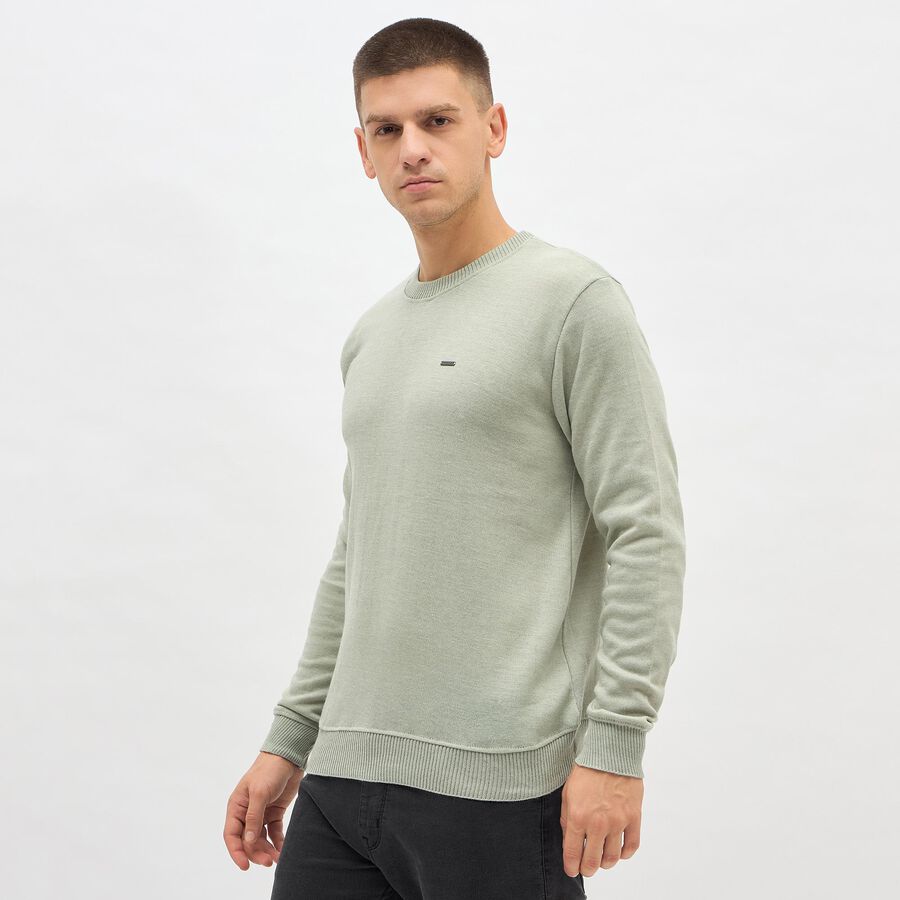 Men's Light Sage Green Crew Neck Casual Pullover, Light Green, large image number null
