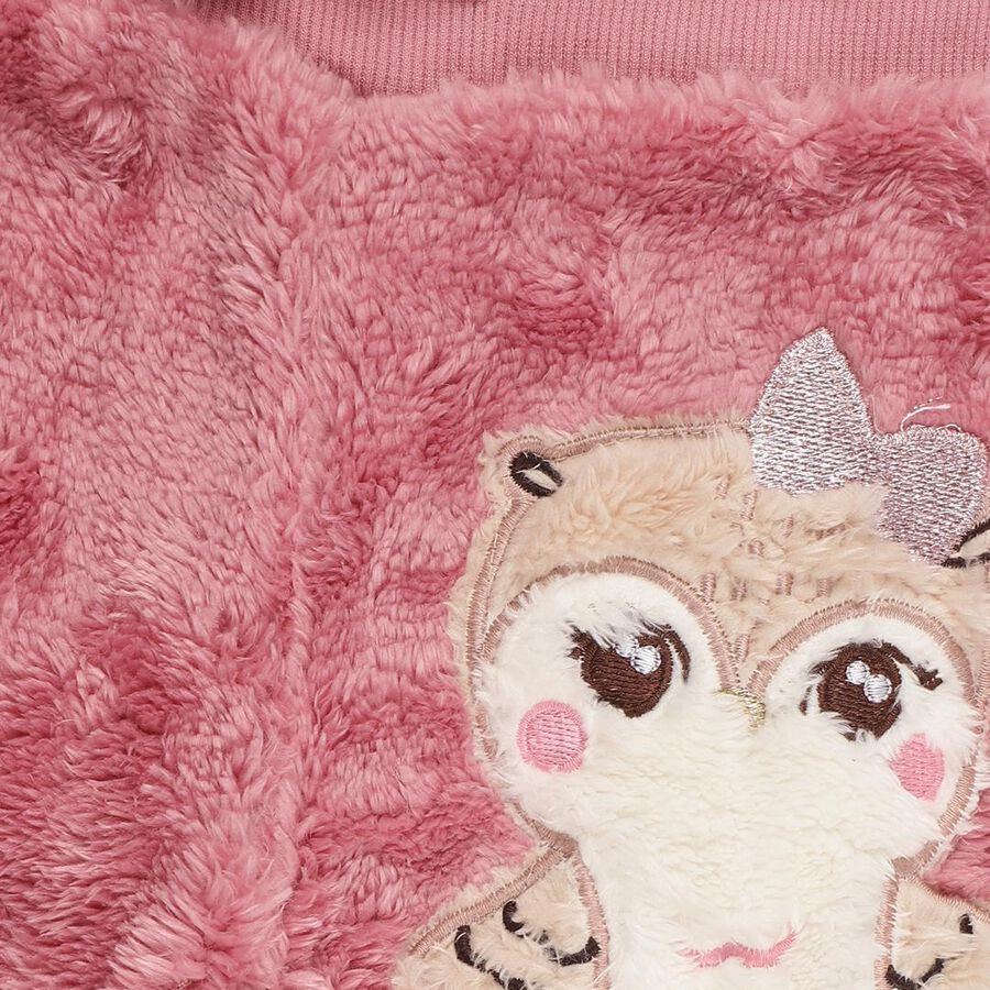 Girls Dusty Rose Fleece Owl Embroidered Pyjama, गुलाबी, large image number null