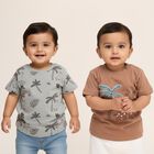Infants Beige and Grey Cotton Round Neck Casual T-Shirt, Beige, small