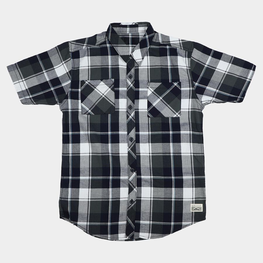 Boys Navy Blue Cotton Short Sleeves Collared Regular Fit Shirt, नेवी ब्लू, large
