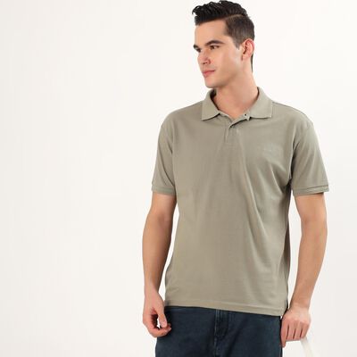 Men's Light Sage Green Polo Neck Casual T-Shirt