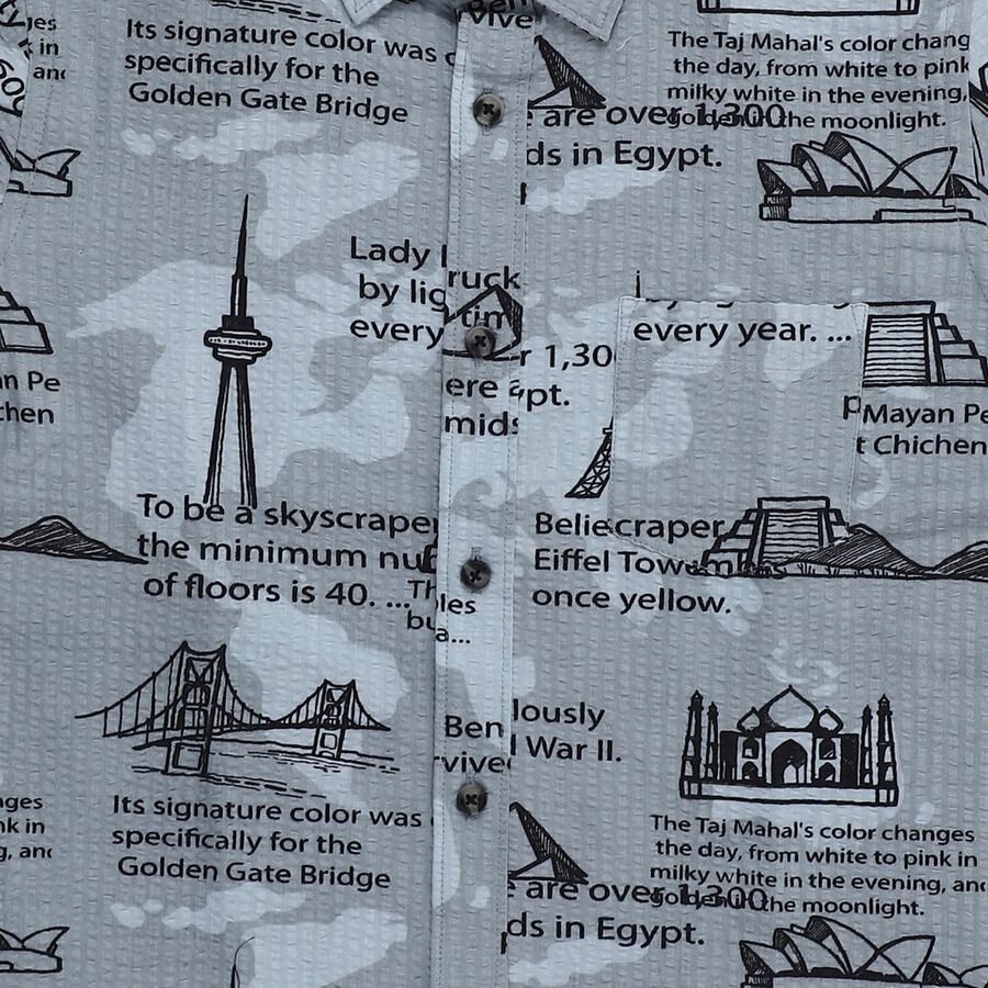 Boys' Light Grey Cotton Half Sleeve Classic Collar Casual Shirt, Light Grey, large