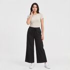 Women's Black Wide Leg Drawstring Track Pants, Black, small