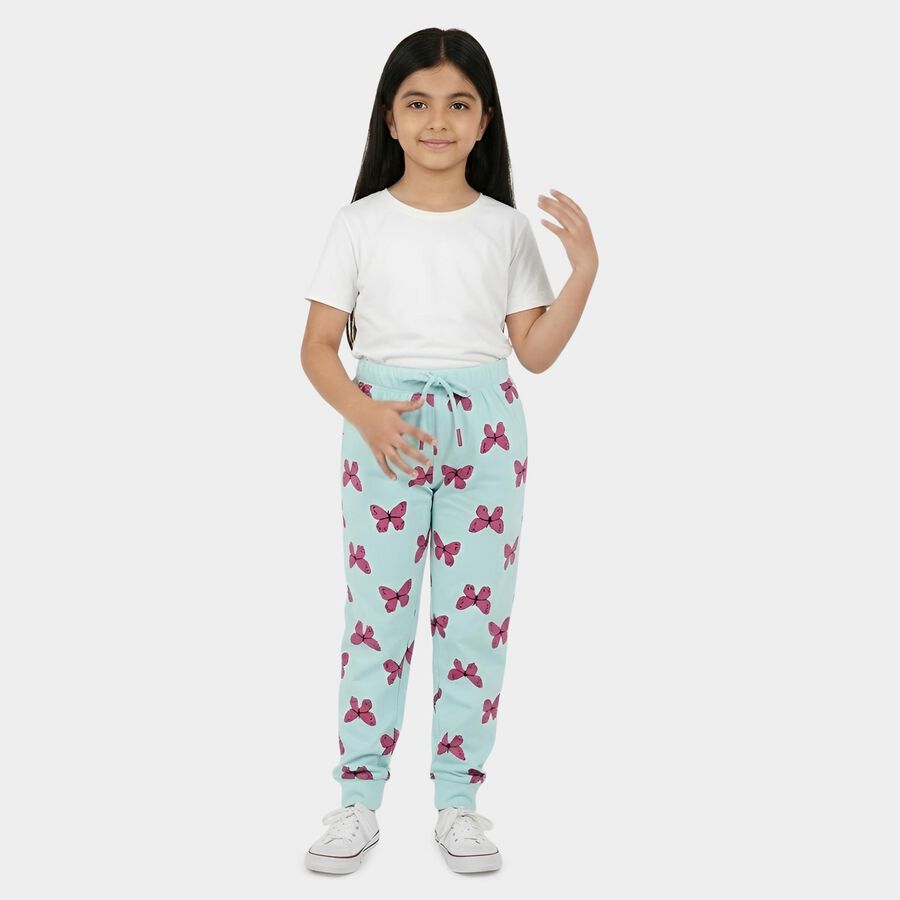Girls' Aqua Cotton Blend Elastic Waist Pyjama, Aqua, large