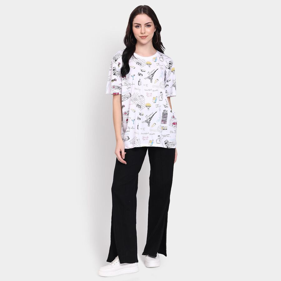 Ladies' 100% Cotton Round Neck T-Shirt, सफ़ेद, large