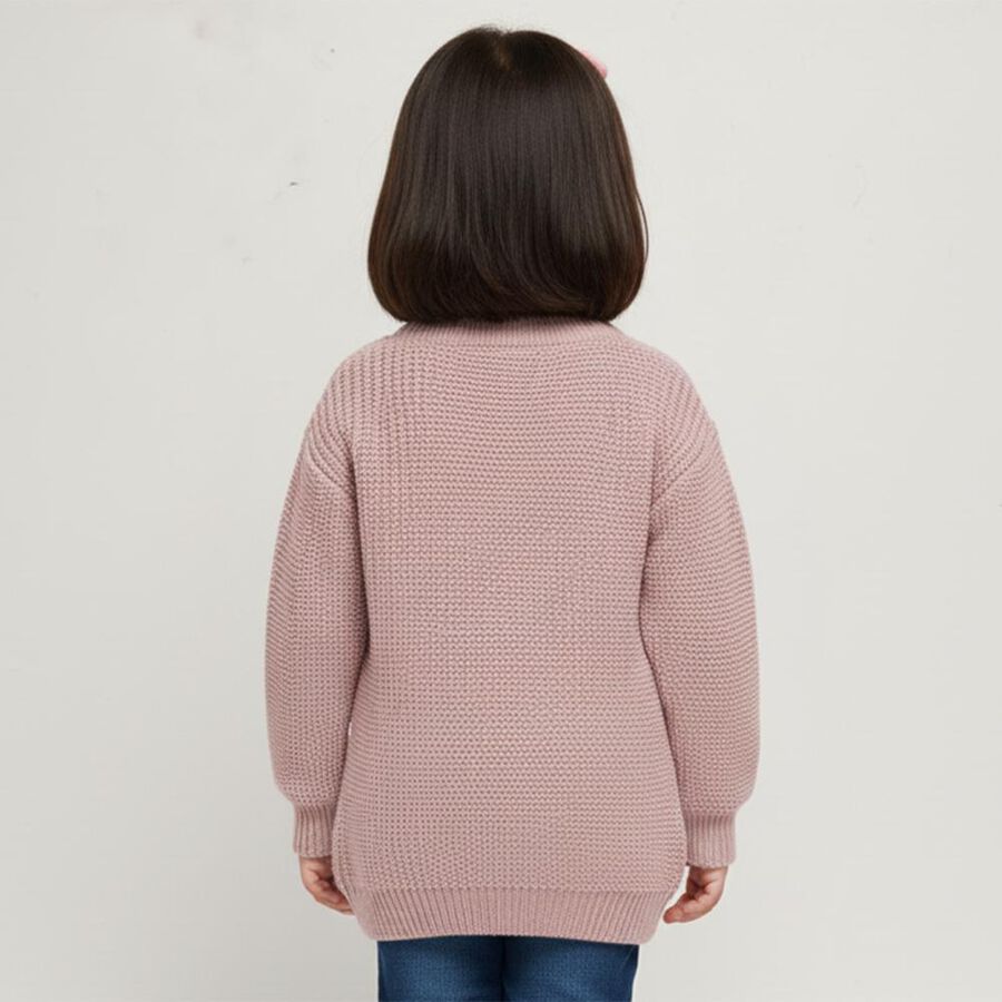 Girls' Light Pink Crew Neck Textured Pullover, हल्का गुलाबी, large image number null