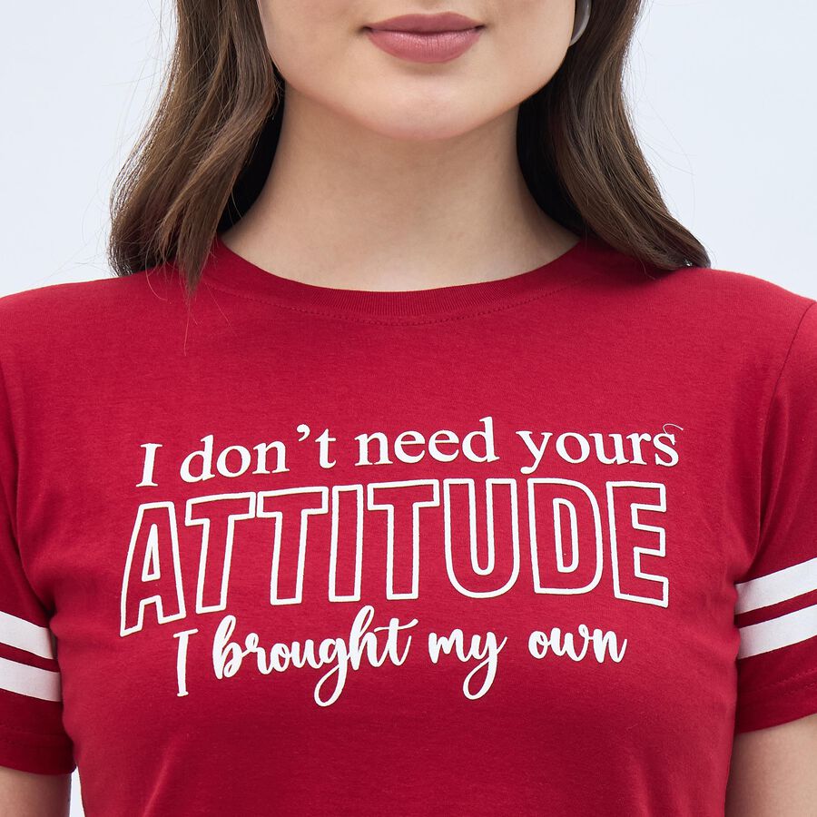 Women's Bright Cherry Red Cotton Round Neck Casual T-Shirt, Red, large