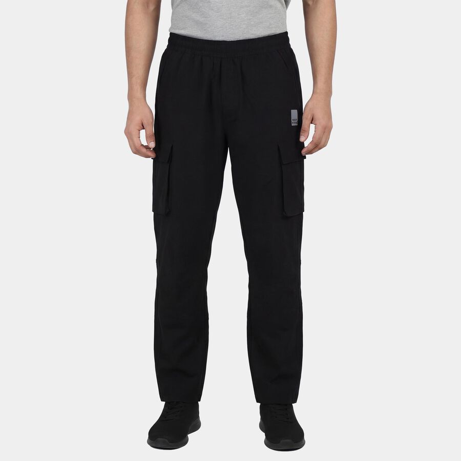 Men's Black Slim Fit Zip Pocket Track Pants, Black, large