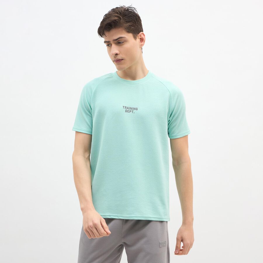 Men's Bright Aqua Crew Neck Athleisure T-Shirt, एक्वा, large
