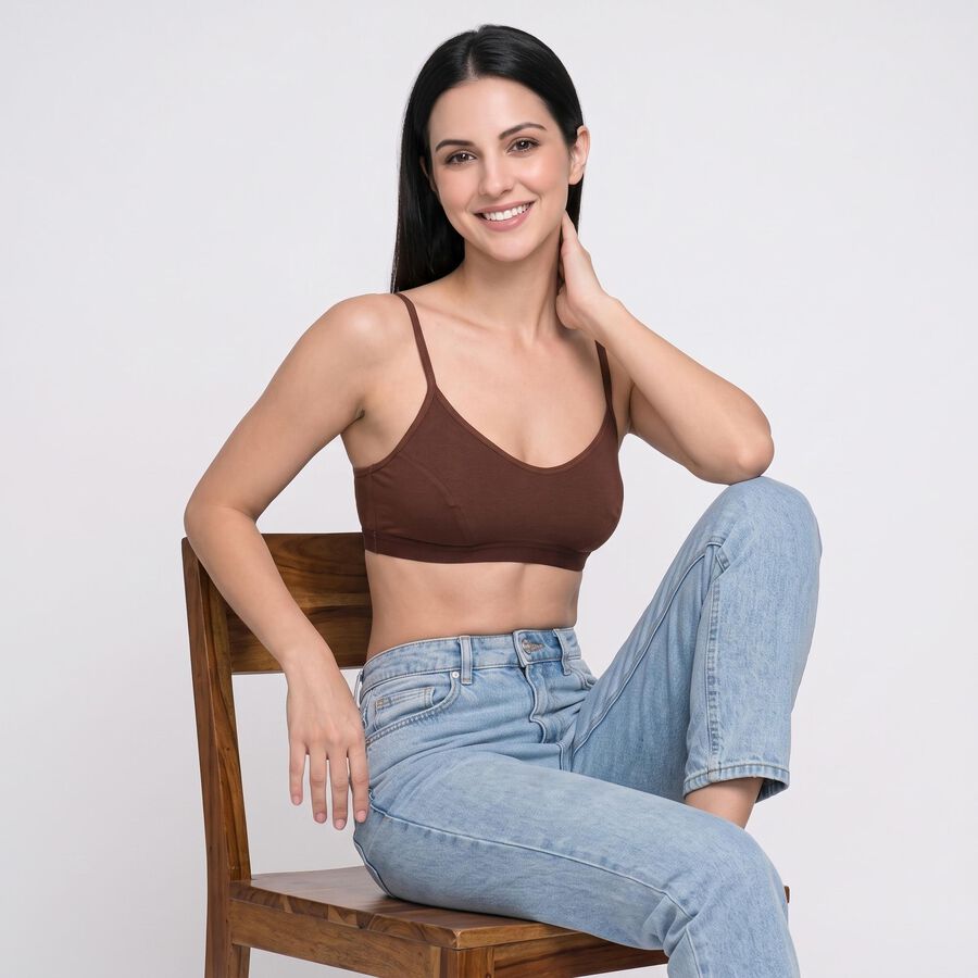 Women's Brown Cotton Blend Scoop Neck Bralette Bra, Brown, large