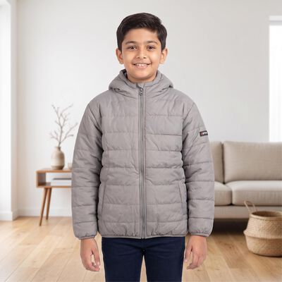 Boys Grey Hooded Puffer Jacket