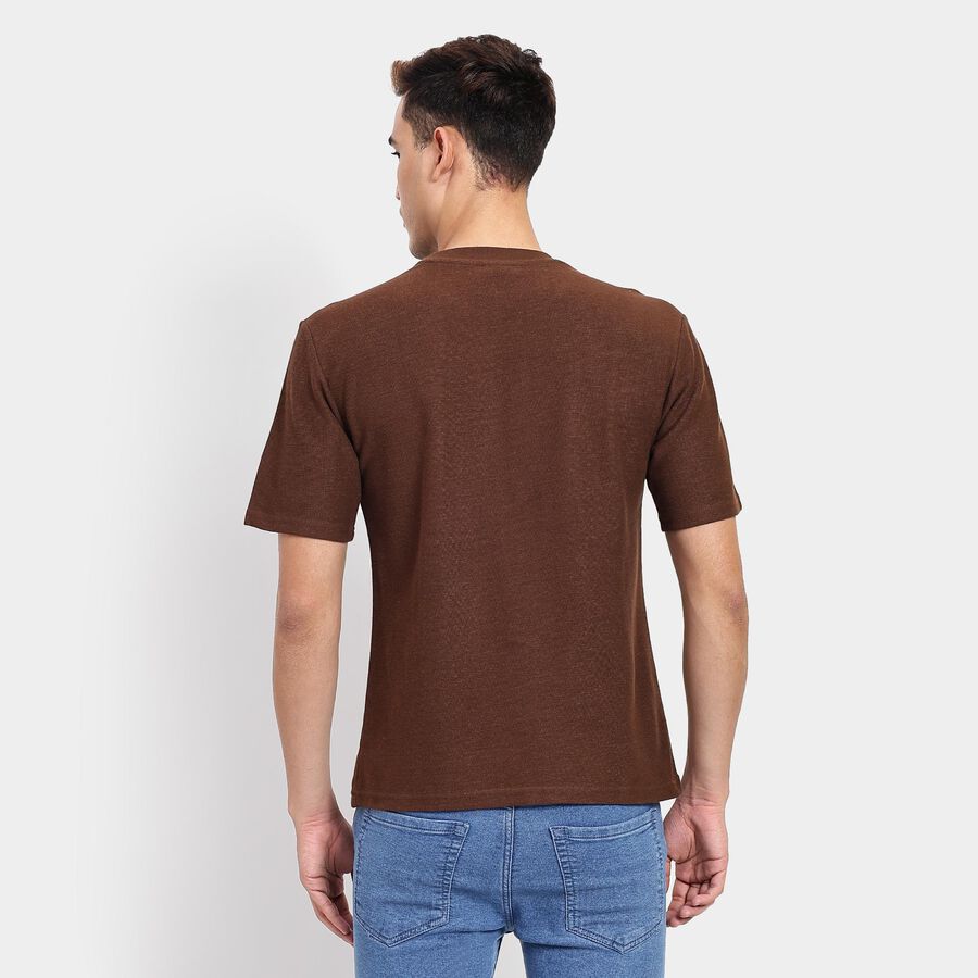 Men's Round Neck Half Sleeves T-Shirt, Brown, large image number null