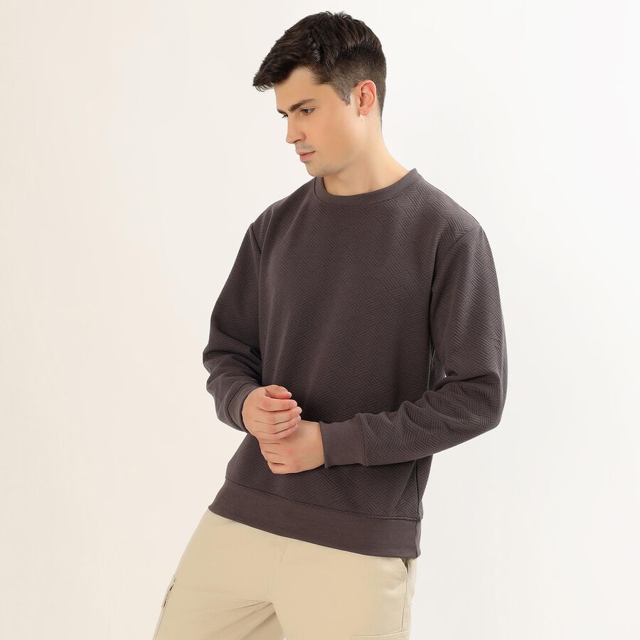 Men's Dark Charcoal Crew Neck Casual Sweatshirt, Purple, large image number null