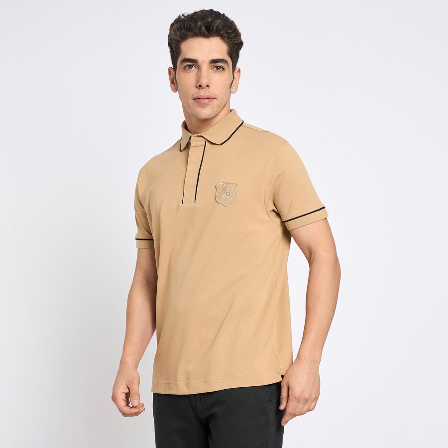 Men's Collared Half Sleeves T-Shirt, Beige, large image number null