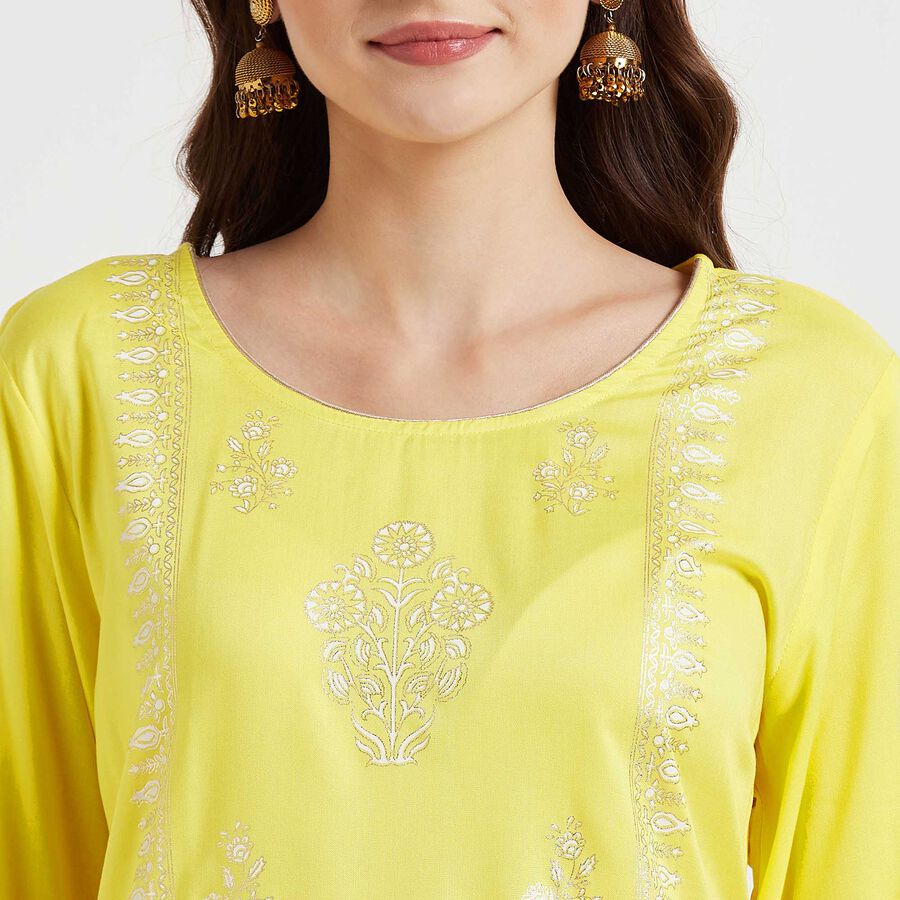 3/4Th Sleeves Straight Kurta, Yellow, large image number null