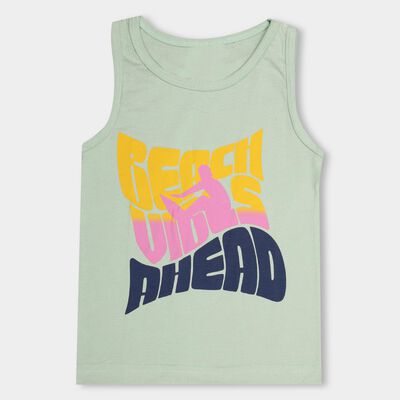 Boys' Light Sage Green Round Neck Sleeveless T-Shirt