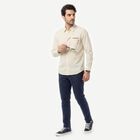 Men White Long Sleeve Collar Regular Fit Casual Shirt, सफ़ेद, small