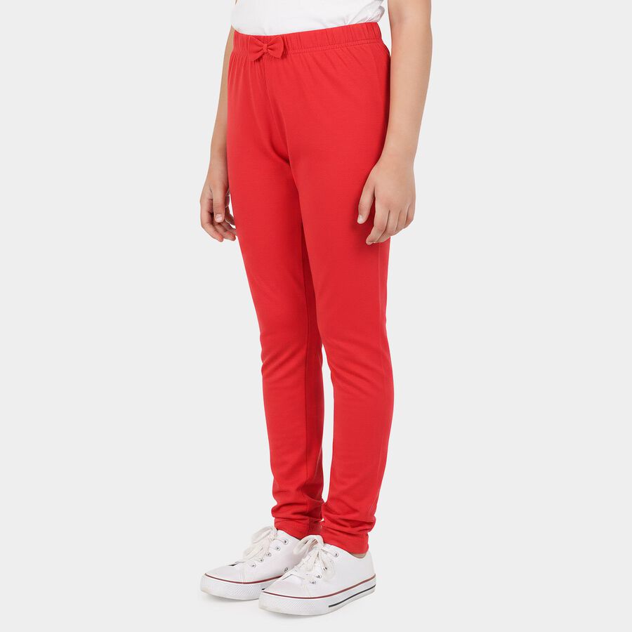 Girls Fuchsia Slim Fit Bow Detail Legging, रानी (फ्यूशिया), large