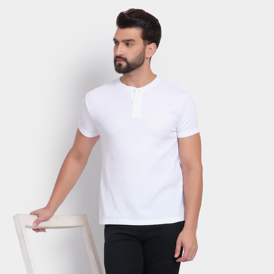 Men's Henley Half Sleeves T-Shirt , White, large image number null