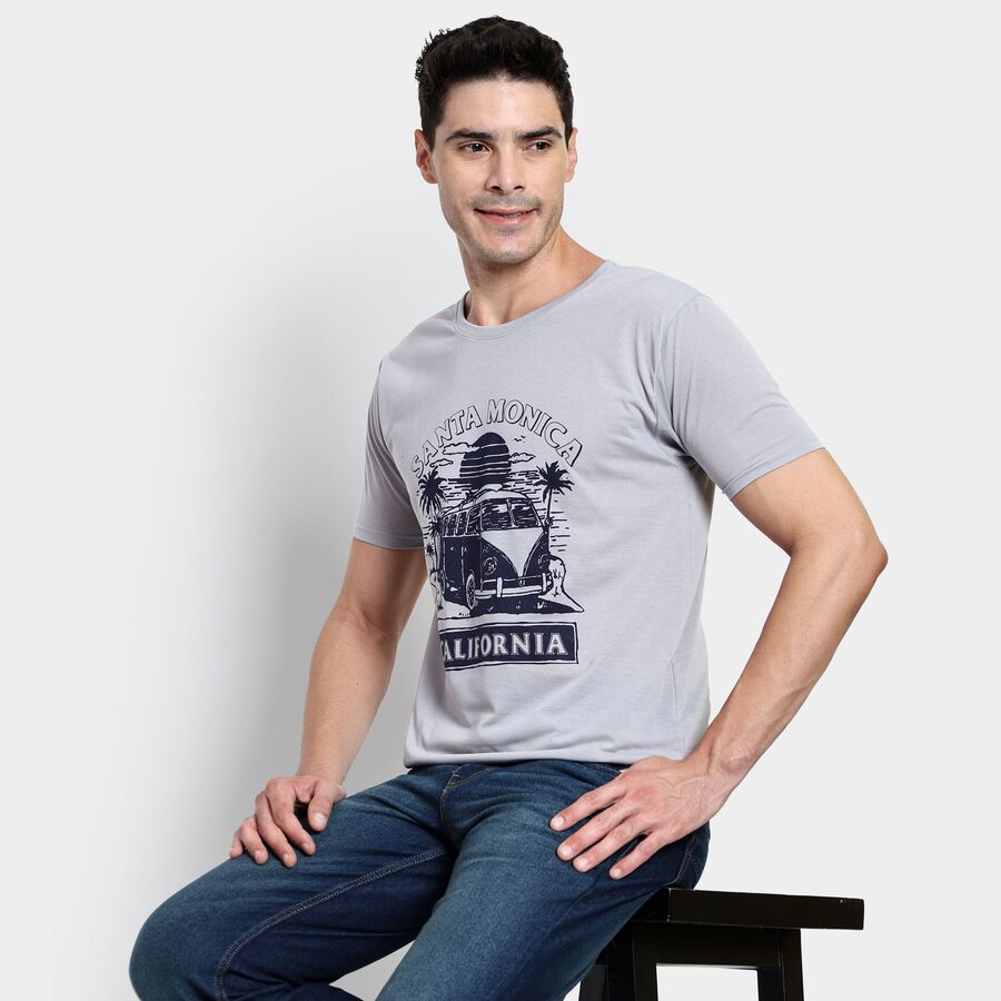 Men's Round Neck Half Sleeves T-Shirt, हल्का ग्रे, large image number null