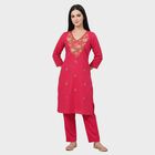 Women's Fuchsia 100% Cotton Embroidered Ethnic Set, Fuchsia, small