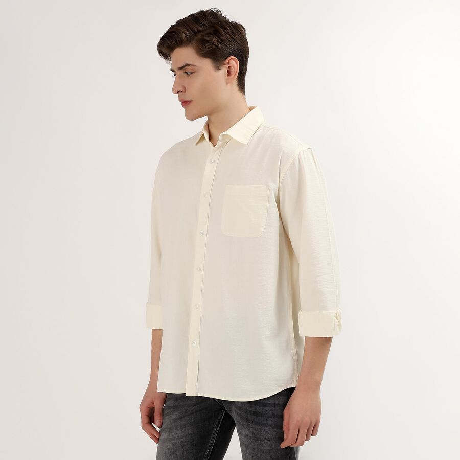 Men's Off-White Classic Collar Casual Shirt, ऑफ व्हाइट, large
