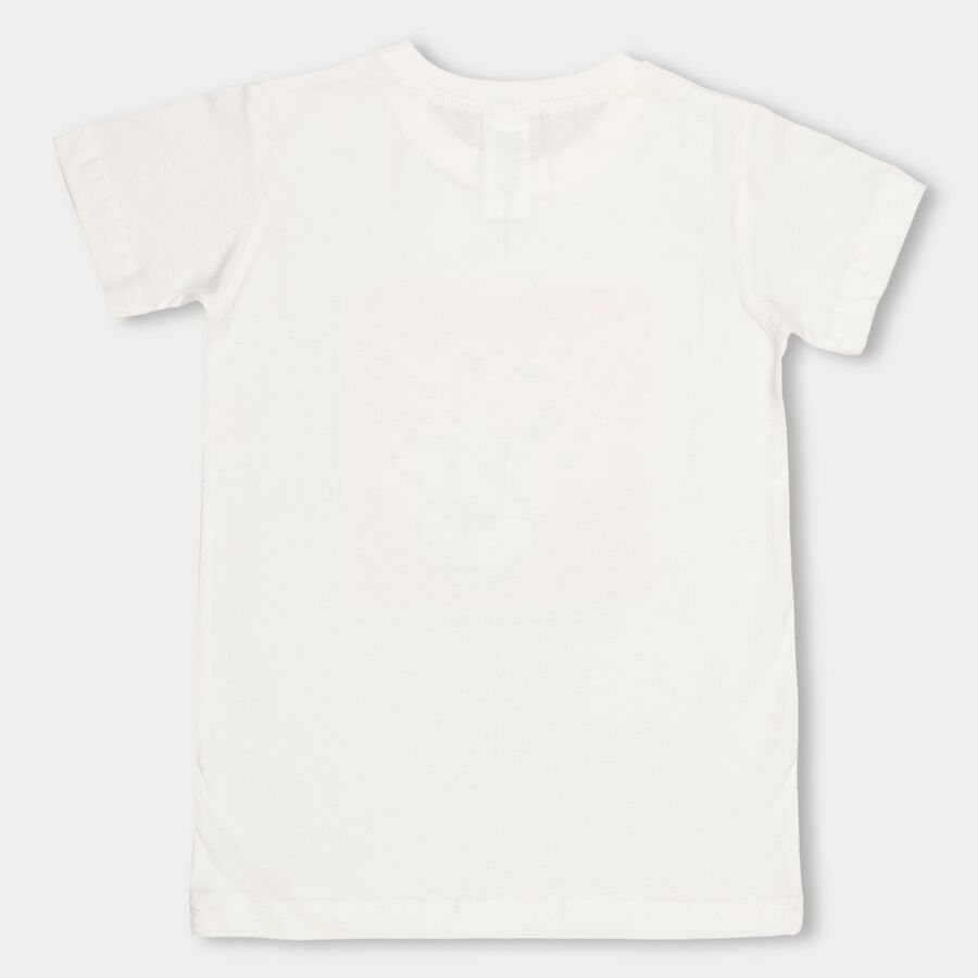 Kids' White Cotton Round Neck Casual Half Sleeve T-Shirt, Off White, large image number null
