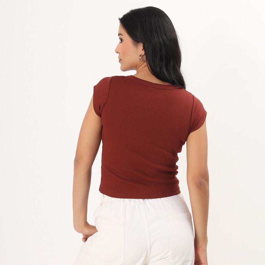 Women's Rust Round Neck Casual T-Shirt, Rust, large