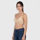 Women's Beige 100% Cotton V-Neck Bralette Bra, गहरा पीला, small