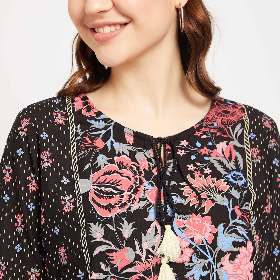3/4Th Sleeves Straight Kurti, Black, large image number null