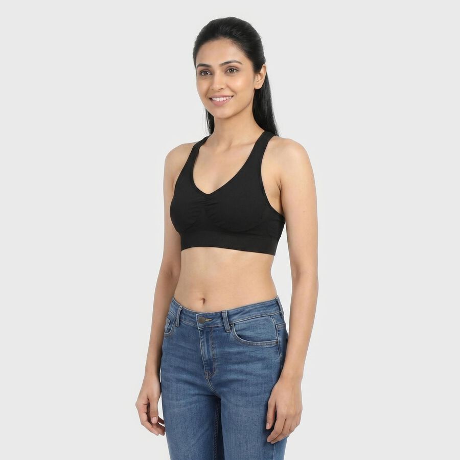 Women's Black Athleisure Sports Bra, Black, large