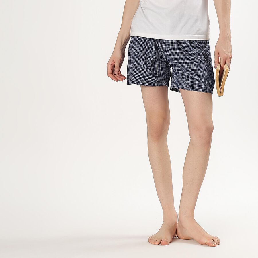 Men's Navy Checked Inner Elastic Boxers, Mid Blue, large image number null