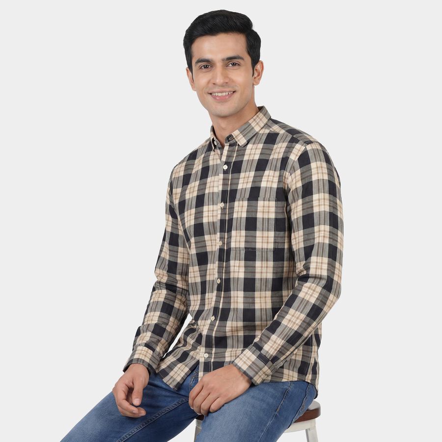 Men's Green Cotton Spread Collar Casual Shirt, गहरा हरा, large