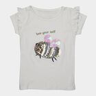 Girls' White Cotton Round Neck Casual T-Shirt, सफ़ेद, small