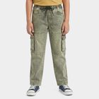Boys Olive Green Cargo Fit Washed Jeans, ओलिव, small