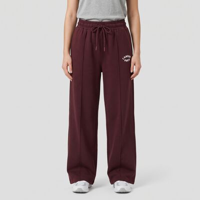 Women's Wine Relaxed Fit Pintuck Wide Leg Track Pants