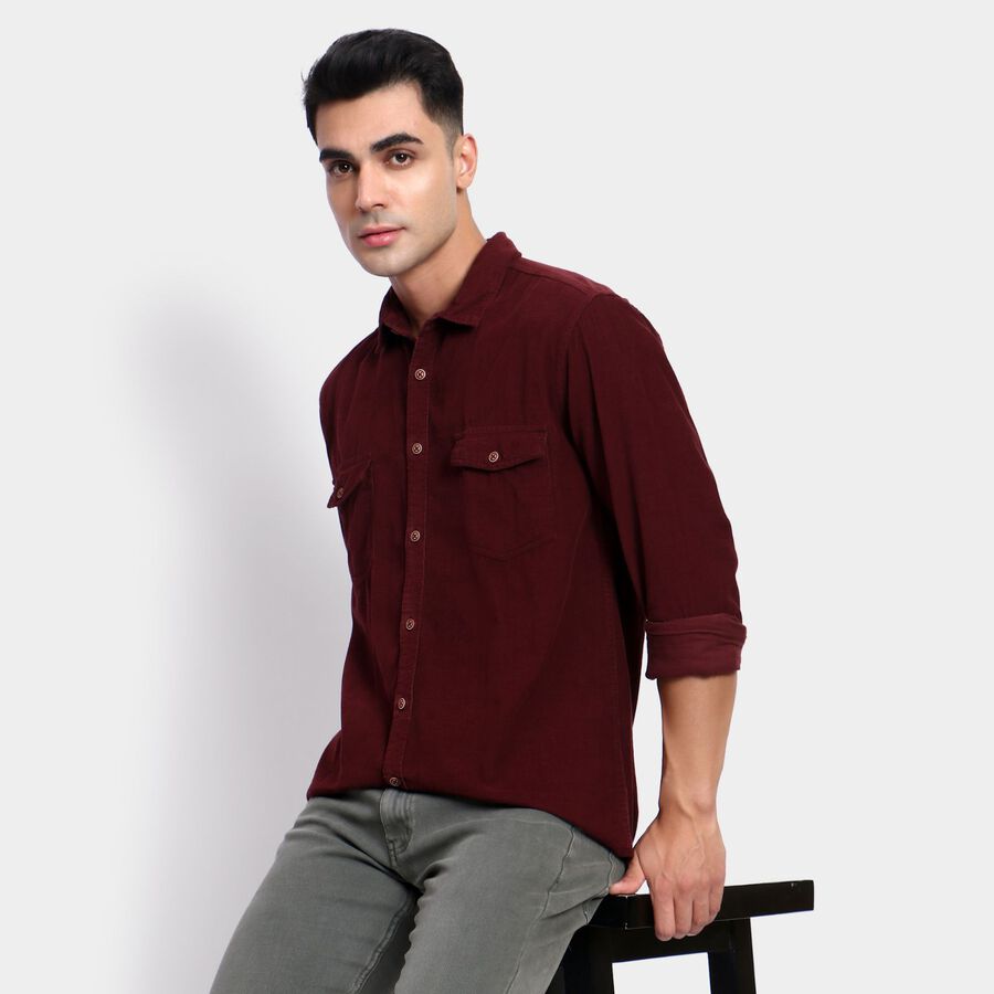 Men's 100% Cotton Casual Shirt, वाइन, large image number null