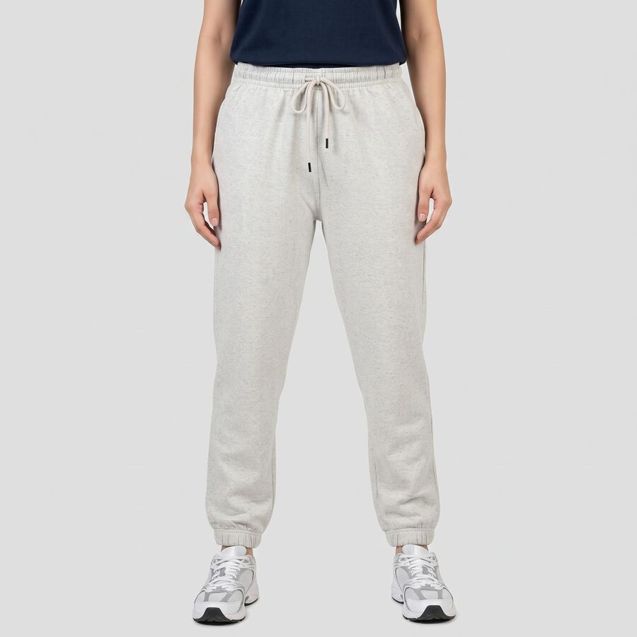 Women's Grey Jogger Fit Solid Track Pants, Melange Light Grey, large
