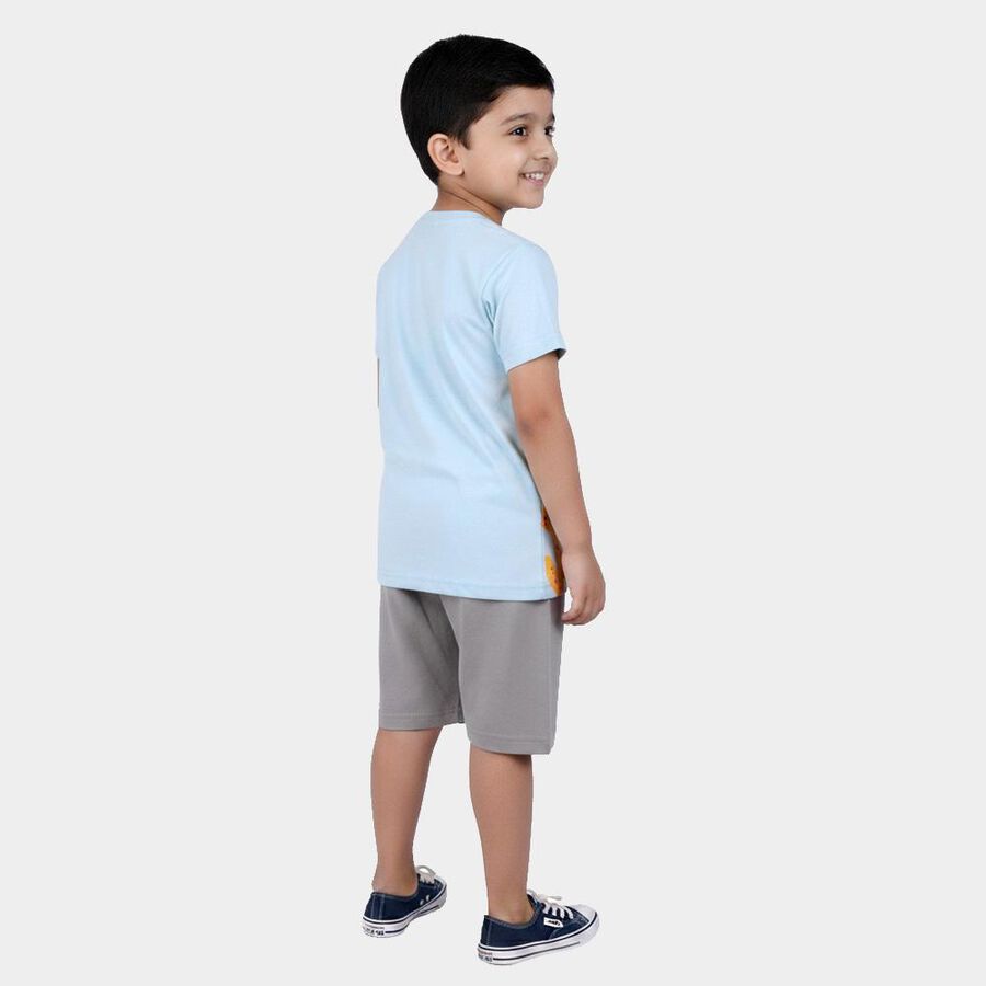 Boys Light Blue Cotton Round Neck Graphic Print Baba Suit, हल्का नीला, large