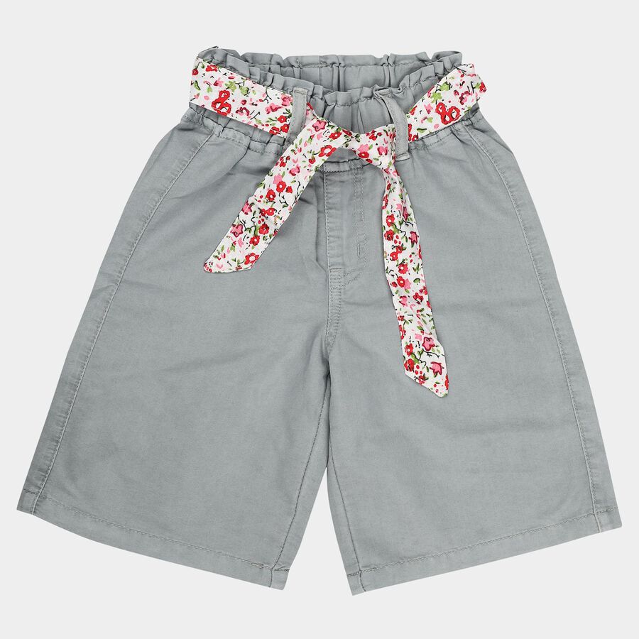 Girls Grey Regular Fit Solid Capri Pants, हल्का ग्रे, large