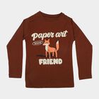 Boys Brown Cotton Blend Crew Neck Regular T-Shirt, Brown, small