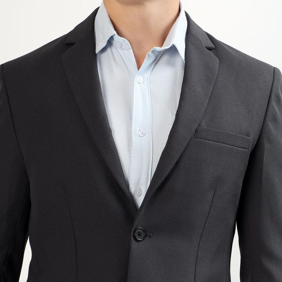 Men's Dark Grey Slim Fit Single-Breasted Blazer, Dark Grey, large image number null